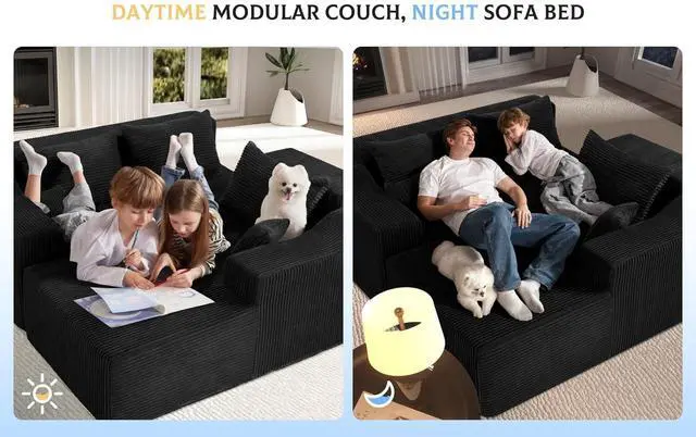 Alt view image 5 of 7 - 105" Modular Sectional Couches for Living Room, Boneless Couch with L-Shape Chaise,Comfy Sofa Living Room Sofas with Deep Seat,No Assembly, Corduroy Fabric(Black,Right)