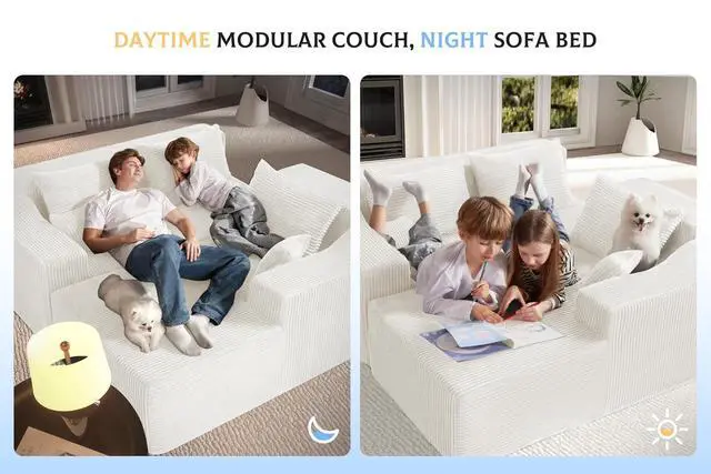 Alt view image 4 of 7 - 105" Modular Sectional Couches for Living Room, Boneless Couch with L-Shape Chaise,Comfy Sofa Living Room Sofas with Deep Seat,No Assembly, Corduroy Fabric(Beige,Right)