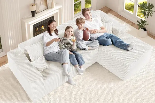 Alt view image 3 of 7 - 105" Modular Sectional Couches for Living Room, Boneless Couch with L-Shape Chaise,Comfy Sofa Living Room Sofas with Deep Seat,No Assembly, Corduroy Fabric(Beige,Right)