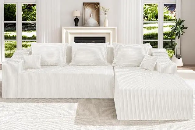 Alt view image 5 of 7 - 105" Modular Sectional Couches for Living Room, Boneless Couch with L-Shape Chaise,Comfy Sofa Living Room Sofas with Deep Seat,No Assembly, Corduroy Fabric(Beige,Right)