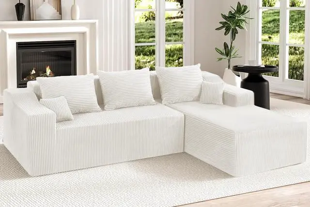 Main image of 105" Modular Sectional Couches for Living Room, Boneless Couch with L-Shape Chaise,Comfy Sofa Living Room Sofas with Deep Seat,No Assembly, Corduroy Fabric(Beige,Right)