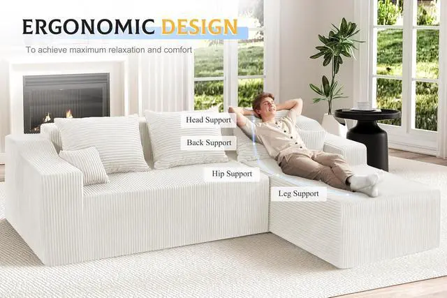 Alt view image 7 of 7 - 105" Modular Sectional Couches for Living Room, Boneless Couch with L-Shape Chaise,Comfy Sofa Living Room Sofas with Deep Seat,No Assembly, Corduroy Fabric(Beige,Right)