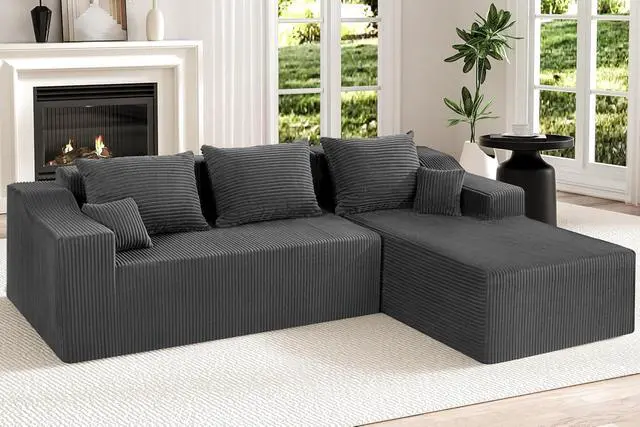 Main image of 105" Modular Sectional Couches for Living Room, Boneless Couch with L-Shape Chaise,Comfy Sofa Living Room Sofas with Deep Seat,No Assembly, Corduroy Fabric(Grey,Right)
