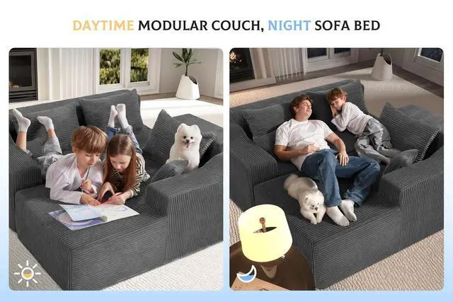 Alt view image 5 of 7 - 105" Modular Sectional Couches for Living Room, Boneless Couch with L-Shape Chaise,Comfy Sofa Living Room Sofas with Deep Seat,No Assembly, Corduroy Fabric(Grey,Right)