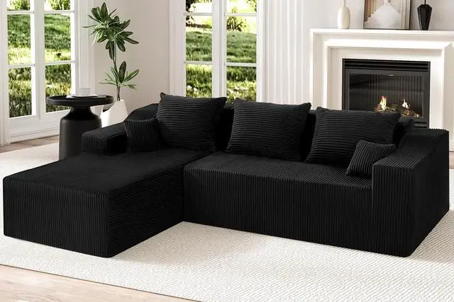 Main image of 105" Modular Sectional Couches for Living Room, Boneless Couch with L-Shape Chaise,Comfy Sofa Living Room Sofas with Deep Seat,No Assembly, Corduroy Fabric(Black,Left)