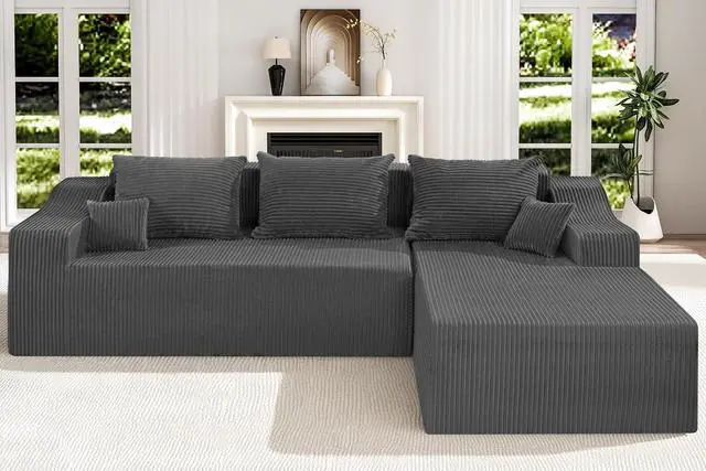 Alt view image 6 of 7 - 105" Modular Sectional Couches for Living Room, Boneless Couch with L-Shape Chaise,Comfy Sofa Living Room Sofas with Deep Seat,No Assembly, Corduroy Fabric(Grey,Right)
