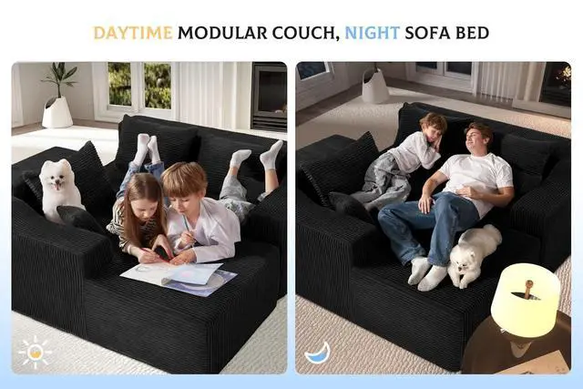 Alt view image 5 of 7 - 105" Modular Sectional Couches for Living Room, Boneless Couch with L-Shape Chaise,Comfy Sofa Living Room Sofas with Deep Seat,No Assembly, Corduroy Fabric(Black,Left)
