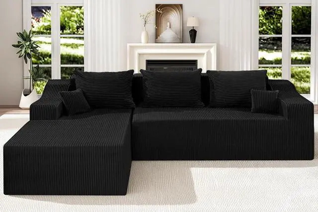 Alt view image 7 of 7 - 105" Modular Sectional Couches for Living Room, Boneless Couch with L-Shape Chaise,Comfy Sofa Living Room Sofas with Deep Seat,No Assembly, Corduroy Fabric(Black,Left)