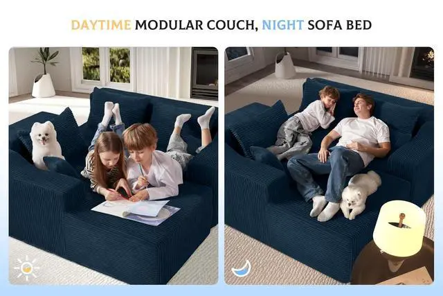 Alt view image 5 of 7 - 105" Modular Sectional Couches for Living Room, Boneless Couch with L-Shape Chaise,Comfy Sofa Living Room Sofas with Deep Seat,No Assembly, Corduroy Fabric(Blue,Left)