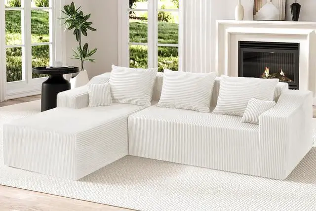 Main image of 105" Modular Sectional Couches for Living Room, Boneless Couch with L-Shape Chaise,Comfy Sofa Living Room Sofas with Deep Seat,No Assembly, Corduroy Fabric(Beige,Left)
