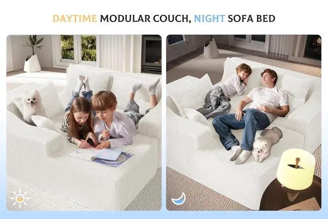 Alt view image 4 of 7 - 105" Modular Sectional Couches for Living Room, Boneless Couch with L-Shape Chaise,Comfy Sofa Living Room Sofas with Deep Seat,No Assembly, Corduroy Fabric(Beige,Left)
