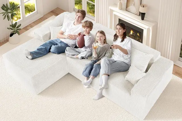 Alt view image 6 of 7 - 105" Modular Sectional Couches for Living Room, Boneless Couch with L-Shape Chaise,Comfy Sofa Living Room Sofas with Deep Seat,No Assembly, Corduroy Fabric(Beige,Left)