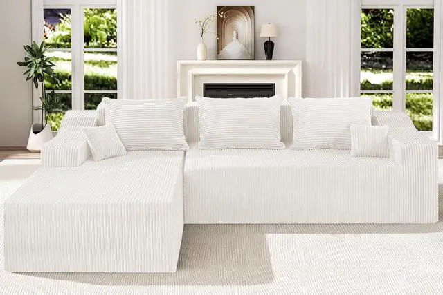 Alt view image 7 of 7 - 105" Modular Sectional Couches for Living Room, Boneless Couch with L-Shape Chaise,Comfy Sofa Living Room Sofas with Deep Seat,No Assembly, Corduroy Fabric(Beige,Left)