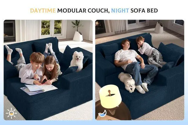 Alt view image 5 of 7 - 105" Modular Sectional Couches for Living Room, Boneless Couch with L-Shape Chaise,Comfy Sofa Living Room Sofas with Deep Seat,No Assembly, Corduroy Fabric(Blue,Right)