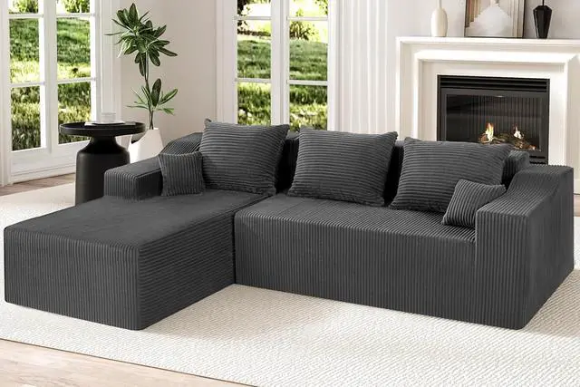 Main image of 105" Modular Sectional Couches for Living Room, Boneless Couch with L-Shape Chaise,Comfy Sofa Living Room Sofas with Deep Seat,No Assembly, Corduroy Fabric(Grey,Left)