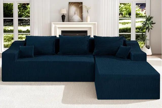 Alt view image 6 of 7 - 105" Modular Sectional Couches for Living Room, Boneless Couch with L-Shape Chaise,Comfy Sofa Living Room Sofas with Deep Seat,No Assembly, Corduroy Fabric(Blue,Right)