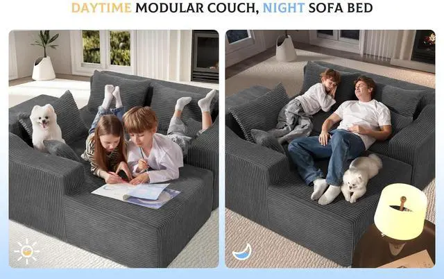 Alt view image 5 of 7 - 105" Modular Sectional Couches for Living Room, Boneless Couch with L-Shape Chaise,Comfy Sofa Living Room Sofas with Deep Seat,No Assembly, Corduroy Fabric(Grey,Left)