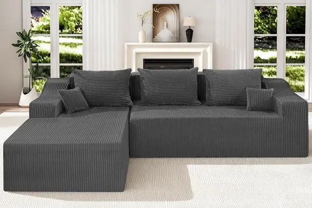 Alt view image 6 of 7 - 105" Modular Sectional Couches for Living Room, Boneless Couch with L-Shape Chaise,Comfy Sofa Living Room Sofas with Deep Seat,No Assembly, Corduroy Fabric(Grey,Left)