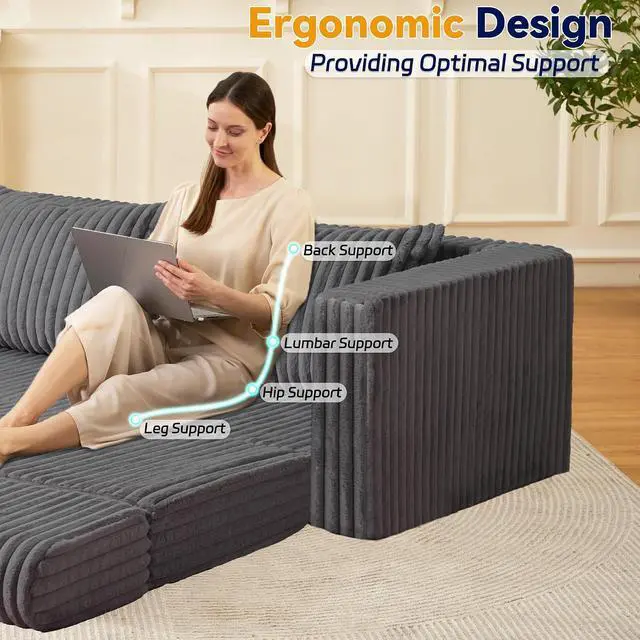 Alt view image 6 of 7 - 78" Loveseat Boneless Couch, 4-in-1 Convertible Sofa Bed, Plush Fur Folding Futon Sofa Bed Couches with 2 Pillows for Living Room, High-Density Foam Support, No Assembly Required, Grey
