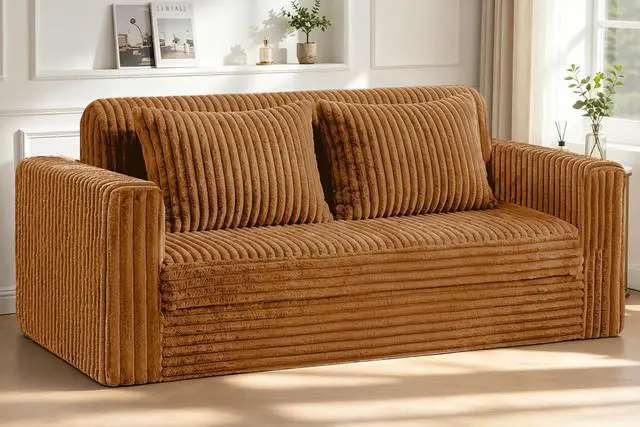 Main image of 68" Loveseat Boneless Couch, 4-in-1 Convertible Sofa Bed, Plush Fur Folding Futon Sofa Bed Couches with 2 Pillows for Living Room, High-Density Foam Support, No Assembly Required, Orange
