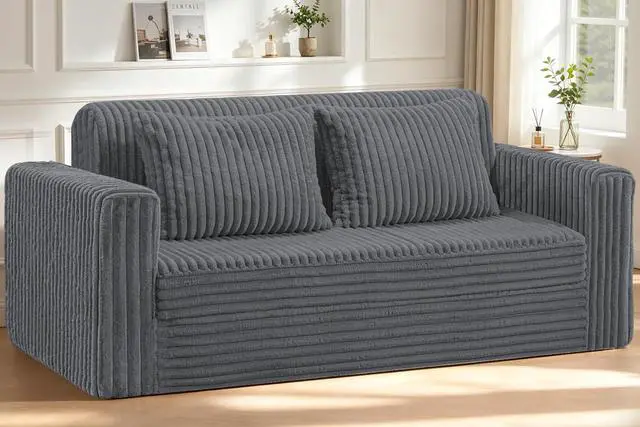 Main image of 78" Loveseat Boneless Couch, 4-in-1 Convertible Sofa Bed, Plush Fur Folding Futon Sofa Bed Couches with 2 Pillows for Living Room, High-Density Foam Support, No Assembly Required, Grey