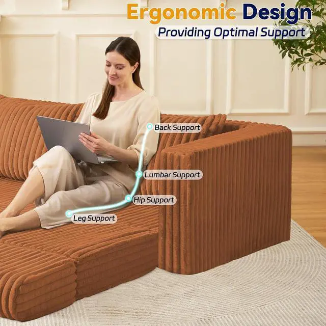 Alt view image 6 of 7 - 78" Loveseat Boneless Couch, 4-in-1 Convertible Sofa Bed, Plush Fur Folding Futon Sofa Bed Couches with 2 Pillows for Living Room, High-Density Foam Support, No Assembly Required, Orange