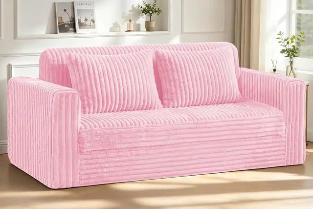 Main image of 68" Loveseat Boneless Couch, 4-in-1 Convertible Sofa Bed, Plush Fur Folding Futon Sofa Bed Couches with 2 Pillows for Living Room, High-Density Foam Support, No Assembly Required, Pink