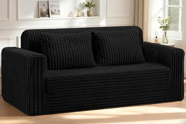 Main image of 78" Loveseat Boneless Couch, 4-in-1 Convertible Sofa Bed, Plush Fur Folding Futon Sofa Bed Couches with 2 Pillows for Living Room, High-Density Foam Support, No Assembly Required, Black