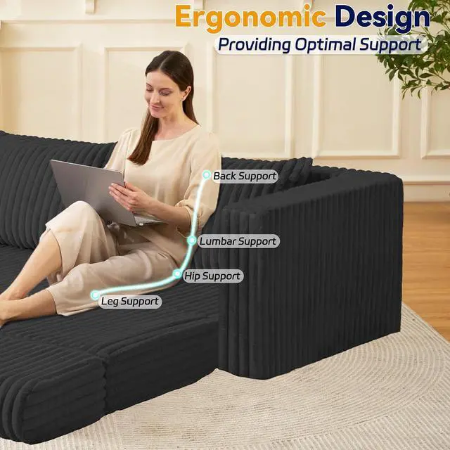 Alt view image 6 of 7 - 78" Loveseat Boneless Couch, 4-in-1 Convertible Sofa Bed, Plush Fur Folding Futon Sofa Bed Couches with 2 Pillows for Living Room, High-Density Foam Support, No Assembly Required, Black