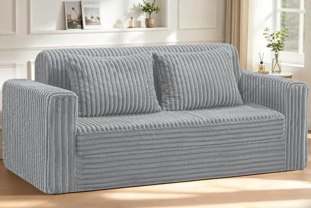 Main image of 78" Loveseat Boneless Couch, 4-in-1 Convertible Sofa Bed, Plush Fur Folding Futon Sofa Bed Couches with 2 Pillows for Living Room, High-Density Foam Support, No Assembly Required, Light Grey