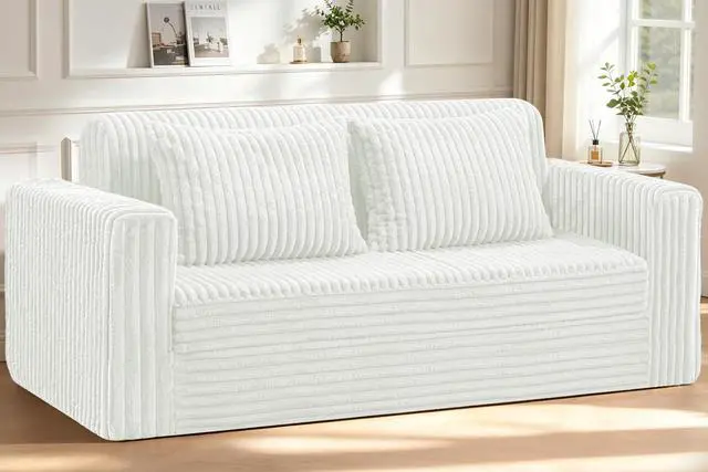 Main image of 78" Loveseat Boneless Couch, 4-in-1 Convertible Sofa Bed, Plush Fur Folding Futon Sofa Bed Couches with 2 Pillows for Living Room, High-Density Foam Support, No Assembly Required, Beige