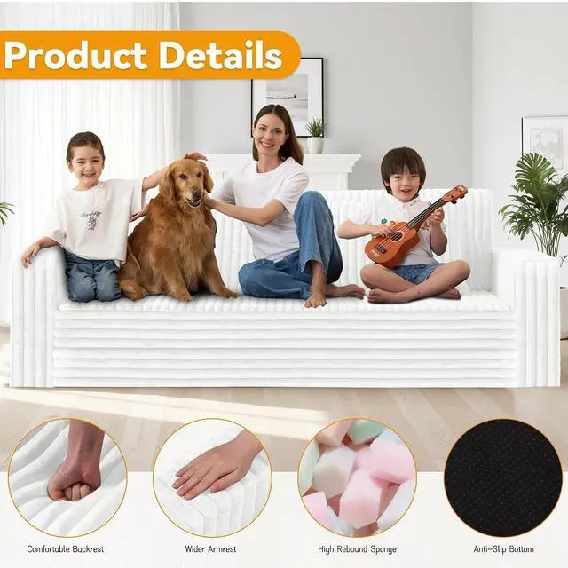 Alt view image 4 of 7 - 78" Loveseat Boneless Couch, 4-in-1 Convertible Sofa Bed, Plush Fur Folding Futon Sofa Bed Couches with 2 Pillows for Living Room, High-Density Foam Support, No Assembly Required, Beige