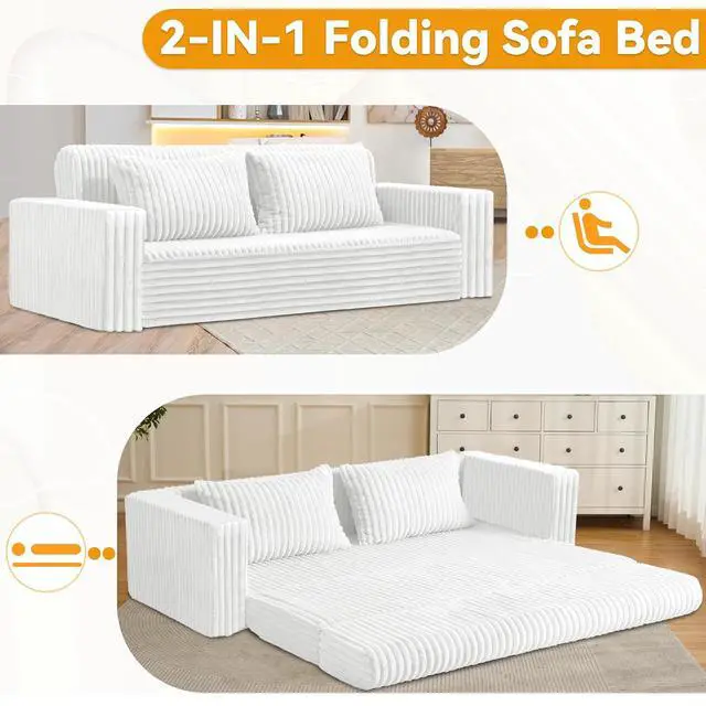 Alt view image 5 of 7 - 78" Loveseat Boneless Couch, 4-in-1 Convertible Sofa Bed, Plush Fur Folding Futon Sofa Bed Couches with 2 Pillows for Living Room, High-Density Foam Support, No Assembly Required, Beige