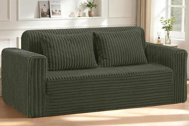 Main image of 78" Loveseat Boneless Couch, 4-in-1 Convertible Sofa Bed, Plush Fur Folding Futon Sofa Bed Couches with 2 Pillows for Living Room, High-Density Foam Support, No Assembly Required, Green