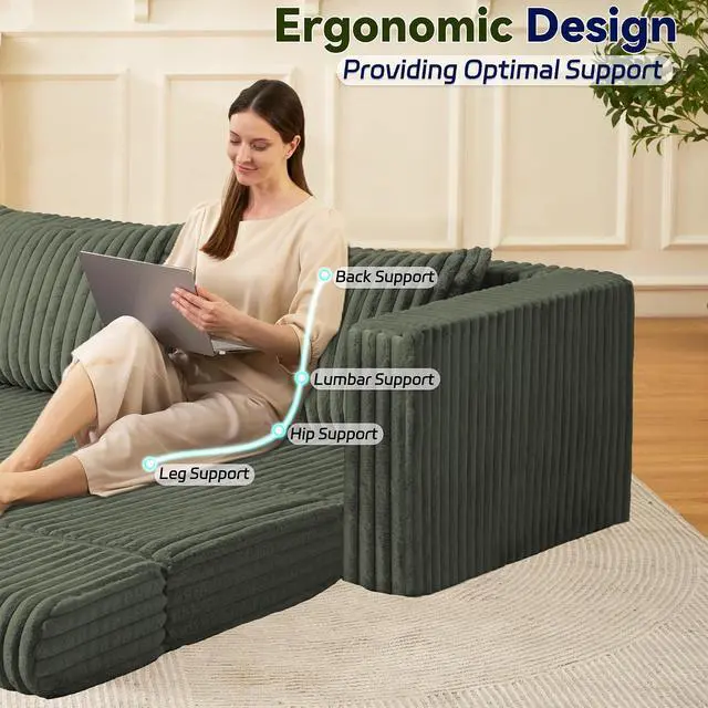 Alt view image 6 of 7 - 78" Loveseat Boneless Couch, 4-in-1 Convertible Sofa Bed, Plush Fur Folding Futon Sofa Bed Couches with 2 Pillows for Living Room, High-Density Foam Support, No Assembly Required, Green