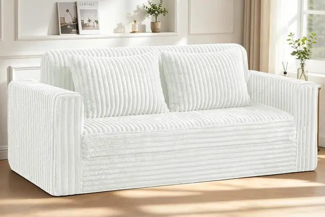 Main image of 68" Loveseat Boneless Couch, 4-in-1 Convertible Sofa Bed, Plush Fur Folding Futon Sofa Bed Couches with 2 Pillows for Living Room, High-Density Foam Support, No Assembly Required, Beige