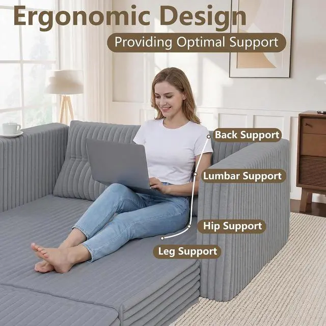 Alt view image 7 of 7 - 49.8" Loveseat Boneless Couch, 4-in-1 Convertible Sofa Bed, Plush Fur Folding Futon Sofa Bed Couches with a Pillow for Living Room, High-Density Foam Support, No Assembly Required, Light Grey
