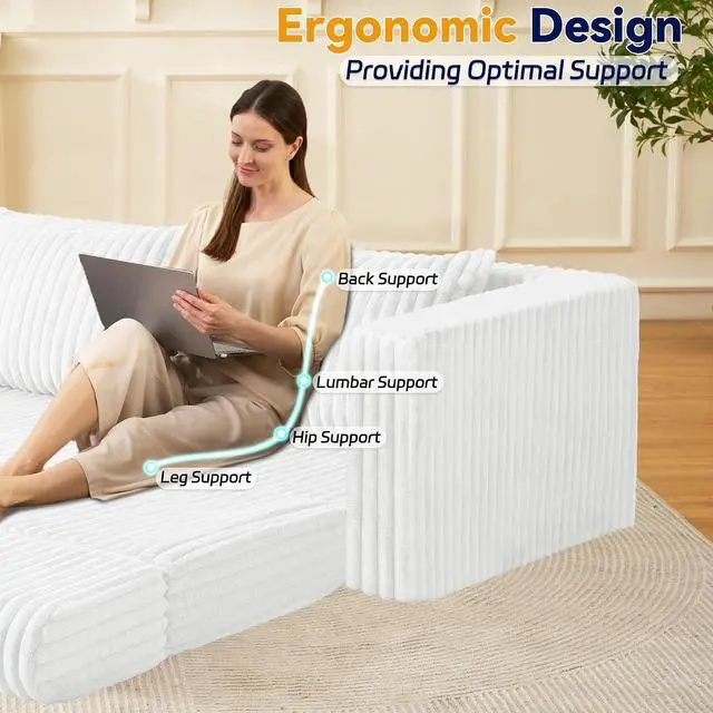 Alt view image 6 of 7 - 68" Loveseat Boneless Couch, 4-in-1 Convertible Sofa Bed, Plush Fur Folding Futon Sofa Bed Couches with 2 Pillows for Living Room, High-Density Foam Support, No Assembly Required, Beige