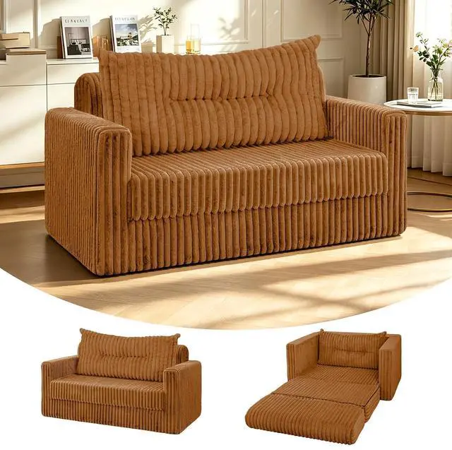 Main image of 41.3" Loveseat Boneless Couch, 4-in-1 Convertible Sofa Bed, Plush Fur Folding Futon Sofa Bed Couches with a Pillow for Living Room, High-Density Foam Support, No Assembly Required, Orange