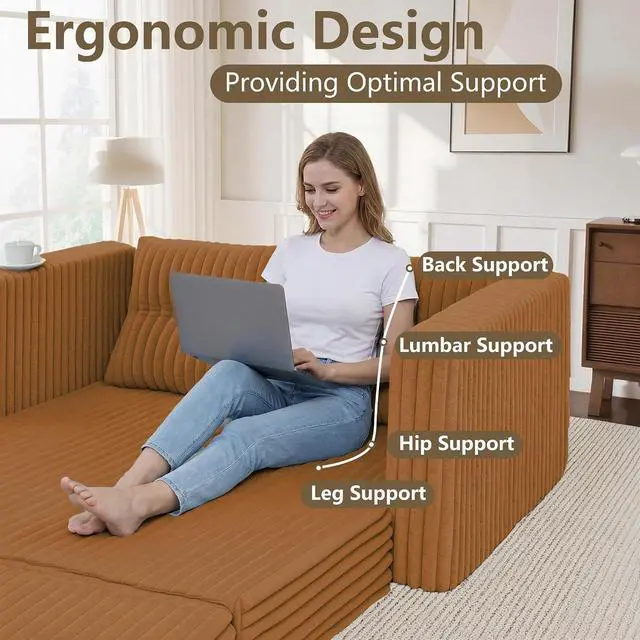 Alt view image 7 of 7 - 41.3" Loveseat Boneless Couch, 4-in-1 Convertible Sofa Bed, Plush Fur Folding Futon Sofa Bed Couches with a Pillow for Living Room, High-Density Foam Support, No Assembly Required, Orange
