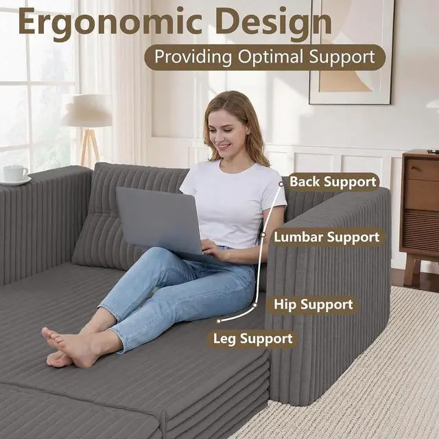 Alt view image 7 of 7 - 41.3" Loveseat Boneless Couch, 4-in-1 Convertible Sofa Bed, Plush Fur Folding Futon Sofa Bed Couches with a Pillow for Living Room, High-Density Foam Support, No Assembly Required, Grey