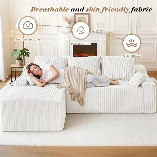 Alt view image 3 of 7 - 94" L-Shape Modular Sectional Sofa Couch for Living Room, No Assembly Required, Boneless Couch with Deep Seat for Living Room Bedroom, No Assembly Required (Beige,Left)
