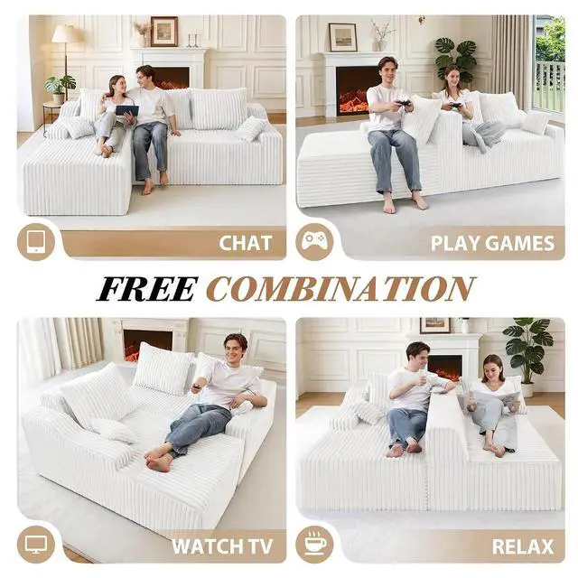Alt view image 5 of 7 - 94" L-Shape Modular Sectional Sofa Couch for Living Room, No Assembly Required, Boneless Couch with Deep Seat for Living Room Bedroom, No Assembly Required (Beige,Left)