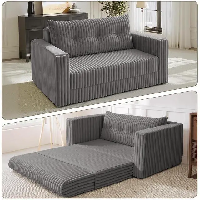 Alt view image 5 of 7 - 41.3" Loveseat Boneless Couch, 4-in-1 Convertible Sofa Bed, Plush Fur Folding Futon Sofa Bed Couches with a Pillow for Living Room, High-Density Foam Support, No Assembly Required, Grey