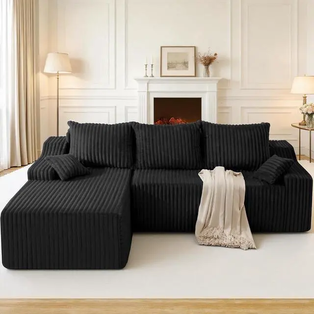 Main image of 94" L-Shape Modular Sectional Sofa Couch for Living Room, No Assembly Required, Boneless Couch with Deep Seat for Living Room Bedroom, No Assembly Required (Black,Left)