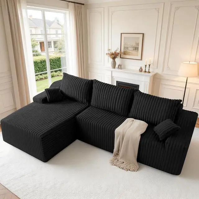 Alt view image 7 of 7 - 94" L-Shape Modular Sectional Sofa Couch for Living Room, No Assembly Required, Boneless Couch with Deep Seat for Living Room Bedroom, No Assembly Required (Black,Left)