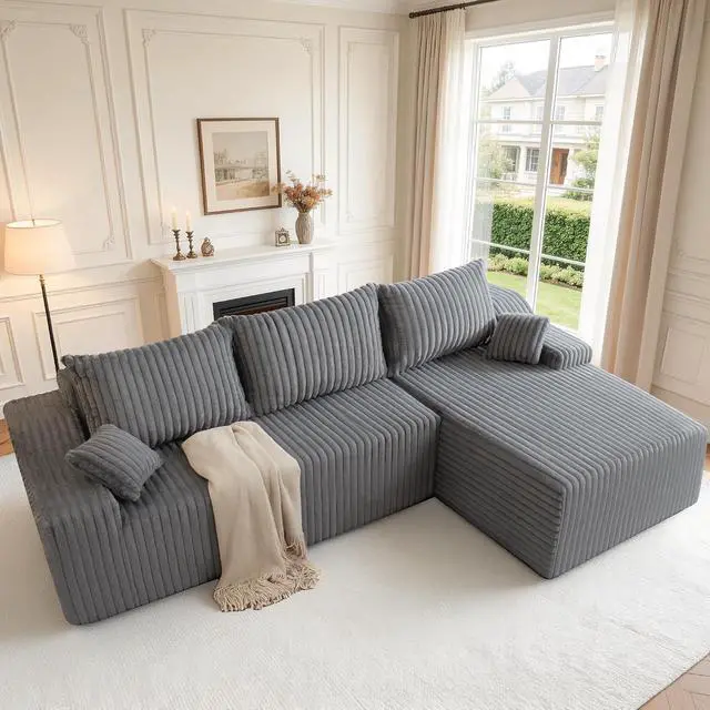 Alt view image 7 of 7 - 94" L-Shape Modular Sectional Sofa Couch for Living Room, No Assembly Required, Boneless Couch with Deep Seat for Living Room Bedroom, No Assembly Required (Grey,Right)