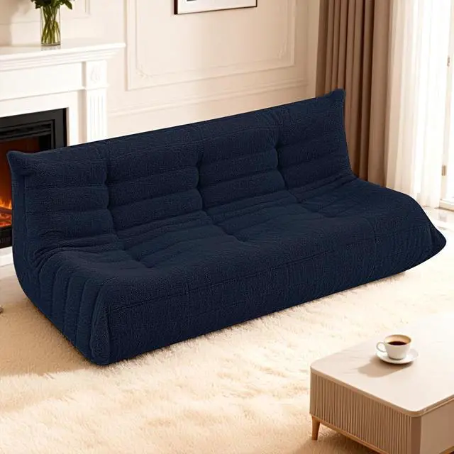 Alt view image 7 of 7 - Bean Bag Chairs Fireside Lazy Floor Sofa, Soft Teddy Fleece 3 Seater Sofa with High-Resilience Foam FillingBeanbag for Living Room, Bedroom, Office (Navy Blue Teddy)