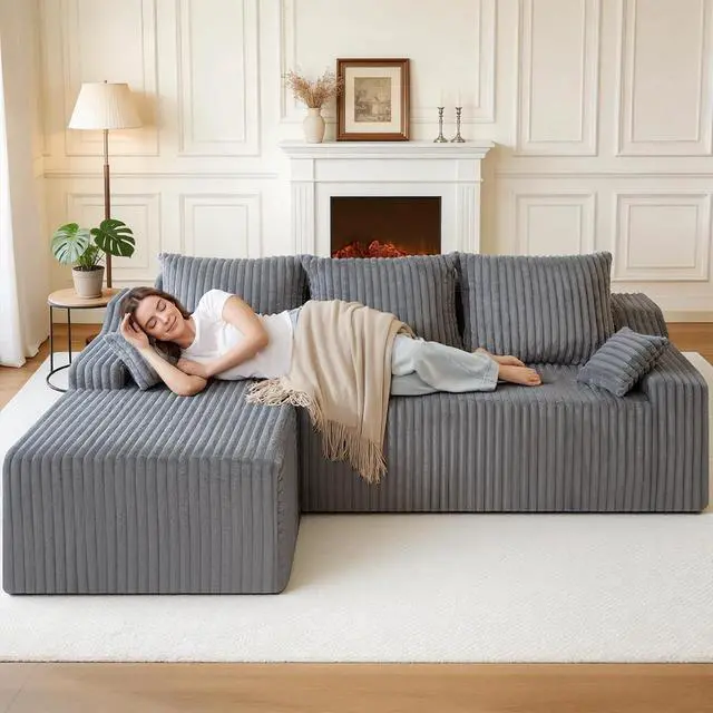 Alt view image 3 of 7 - 94" L-Shape Modular Sectional Sofa Couch for Living Room, No Assembly Required, Boneless Couch with Deep Seat for Living Room Bedroom, No Assembly Required (Grey,Left)