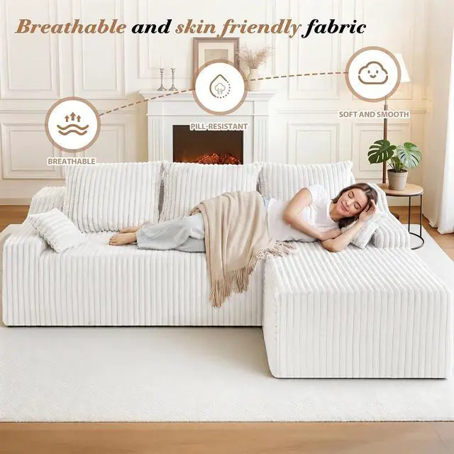 Alt view image 3 of 7 - 94" L-Shape Modular Sectional Sofa Couch for Living Room, No Assembly Required, Boneless Couch with Deep Seat for Living Room Bedroom, No Assembly Required (Beige,Right)